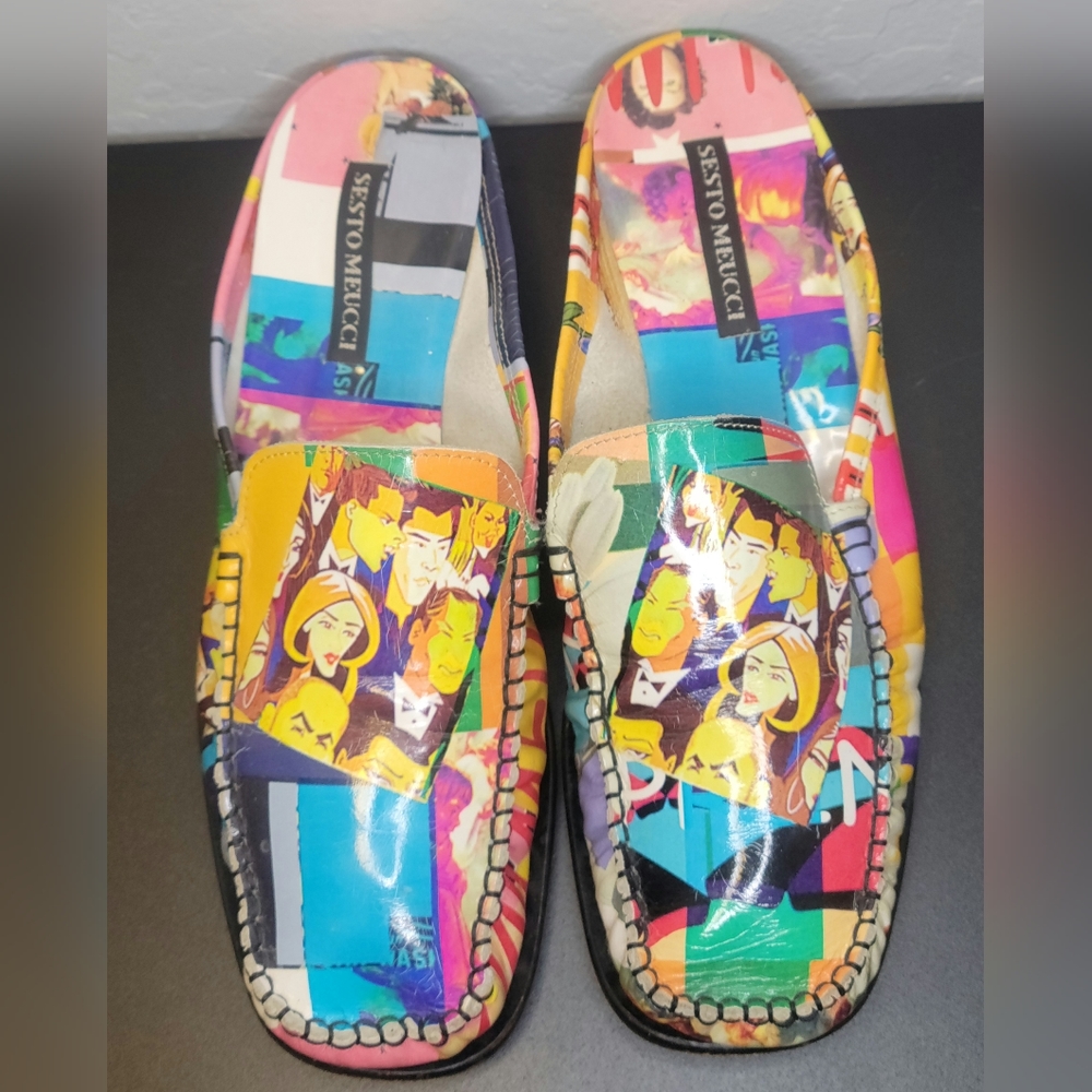 Sesto Meucci Unique/Rare/Hard to Find  Vintage Multi Colored Wearable Art Mules